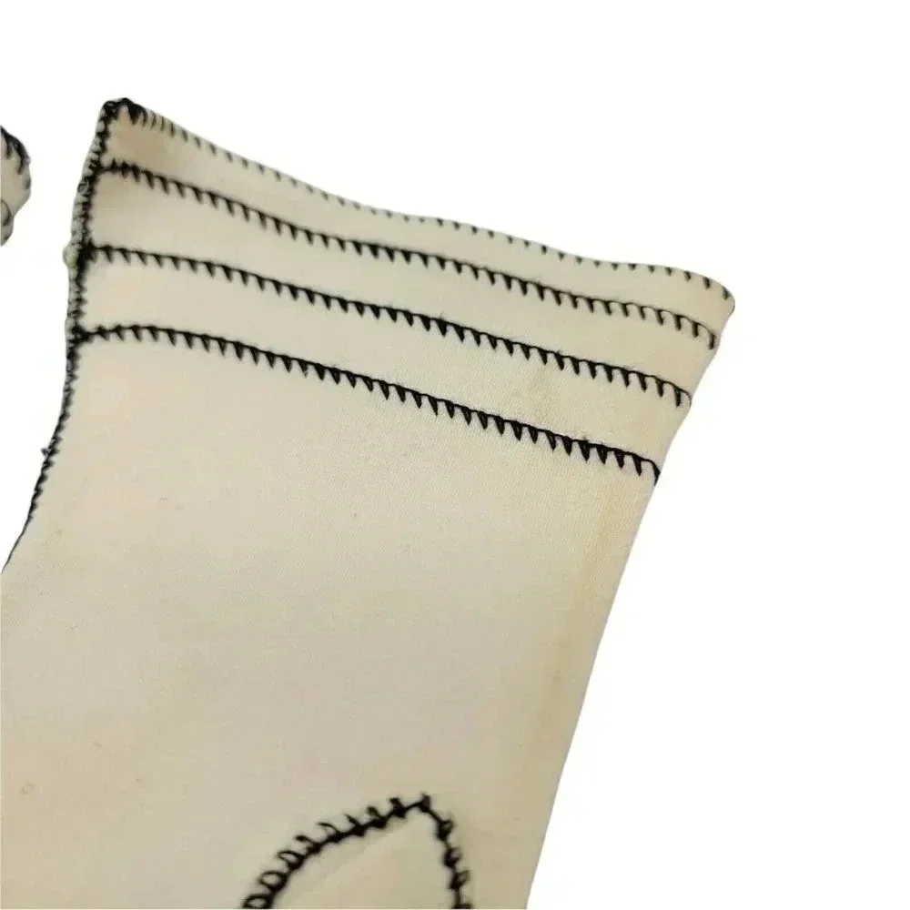 Beige Black Stitched Vintage Driving Gloves Cotton Womens Mid Century
